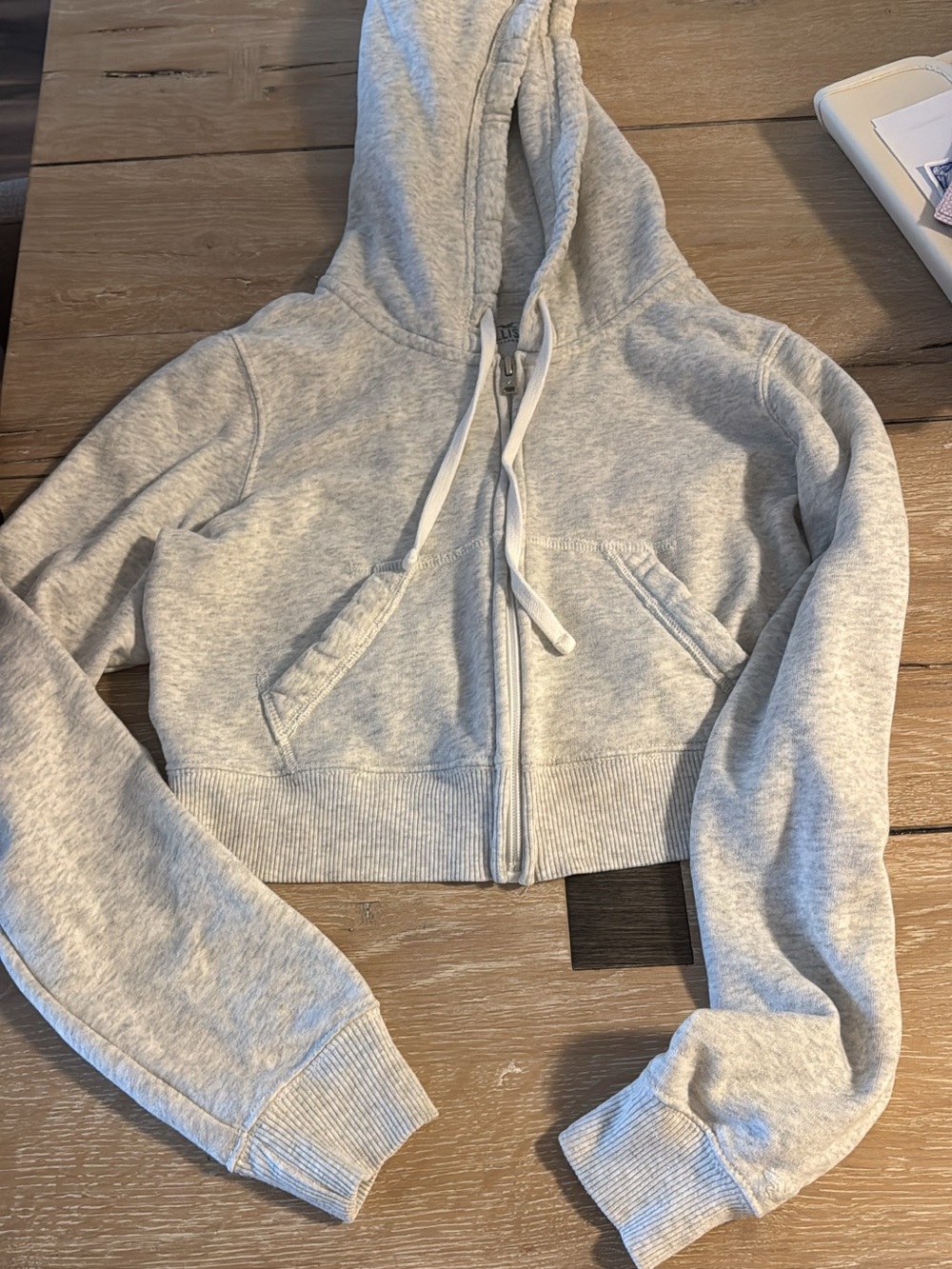 Hollister Light Gray Cropped Zip Hoodie